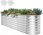 YITAHOME 8x2x2ft Large Raised Garden Bed Kit, 24" Tall 9 in 1 Galvanized Metal Planter Box with Gloves and Safety Rubber, Outdoor Above Ground Planters for Plants Vegetables Flowers, Silver