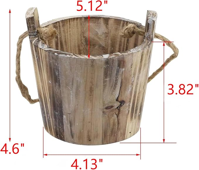 MY MIRONEY 20 OZ Plant Pots, Vintage Wooden Barrel Planter - Solid Rustic Garden Flower Pot with Metal Handles & Frame for Indoor Planter, Office Home Decor, Garden Home Plants, 5.12" x 3.82"
