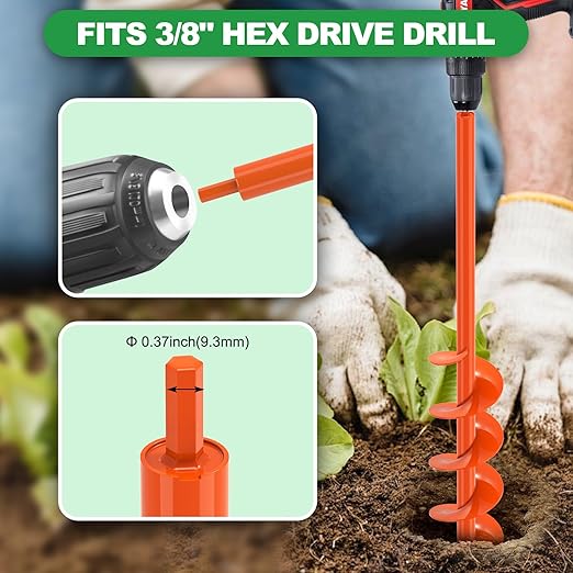 SELEWARE Auger Drill Bit for Planting - 4"x 32" Heavy-Duty Garden Auger Drill Bit, Fits 3/8" Hex Drive Drill - Bulb Planter Tool, Auger Post Hole Digger for Bulbs, Flowers, Fence Posts