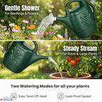 PMU 2 Gallon Watering Can - Garden Watering Can for Indoor & Outdoor Plants - Plastic Water Can with Detachable Sprinkler Head - Large Water Pot, Made in USA - Hunter Green Pkg/1