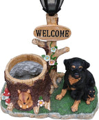 Animal Outdoor Statue Planter Solar Light Welcome Garden Sculpture Resin Flower Pot Decorative Porch Patio Yard Lawn Entryway Figurine with LED Lamp Rustic Plant Holder Ornament Courtyard (L)