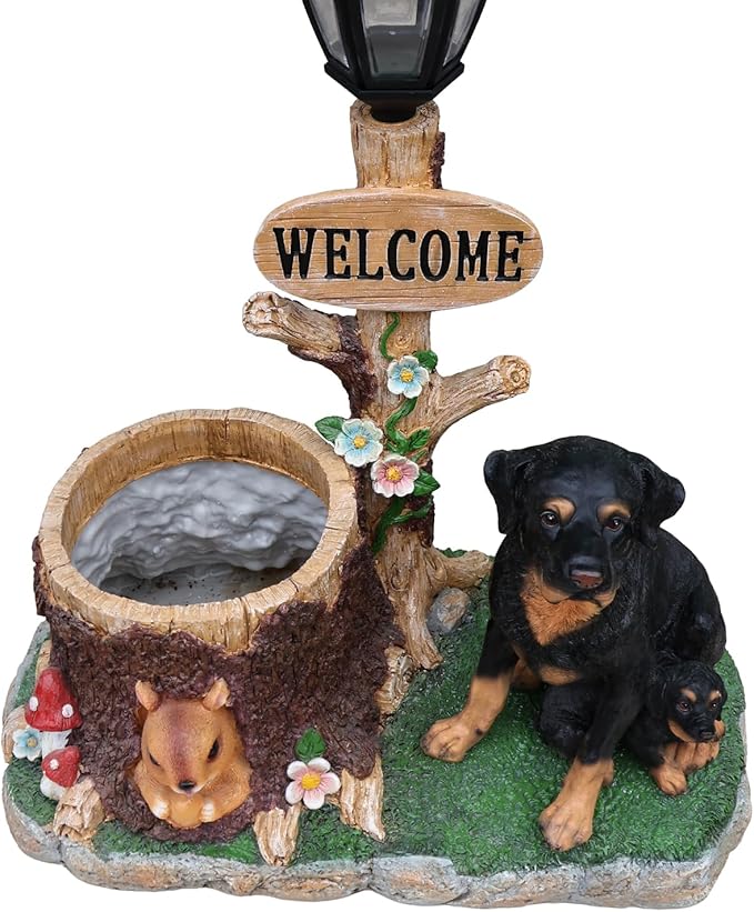 Animal Outdoor Statue Planter Solar Light Welcome Garden Sculpture Resin Flower Pot Decorative Porch Patio Yard Lawn Entryway Figurine with LED Lamp Rustic Plant Holder Ornament Courtyard (L)