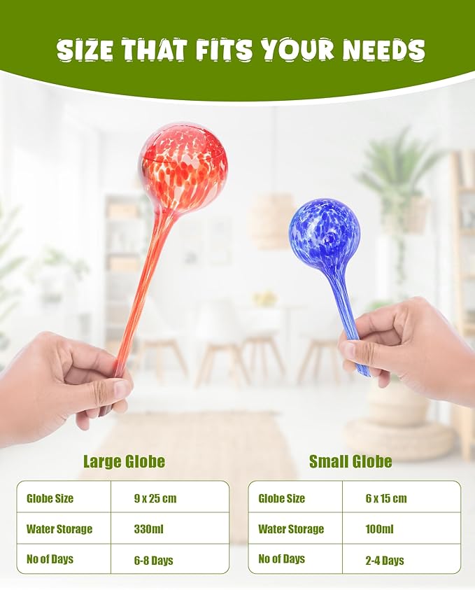 Iridescent Self Watering Globes, Glass Rainbow Plant Watering Globes, Self Watering Planter Insert, Automatic Plant Waterer Indoor (Large-6 Pcs Multi-Color)