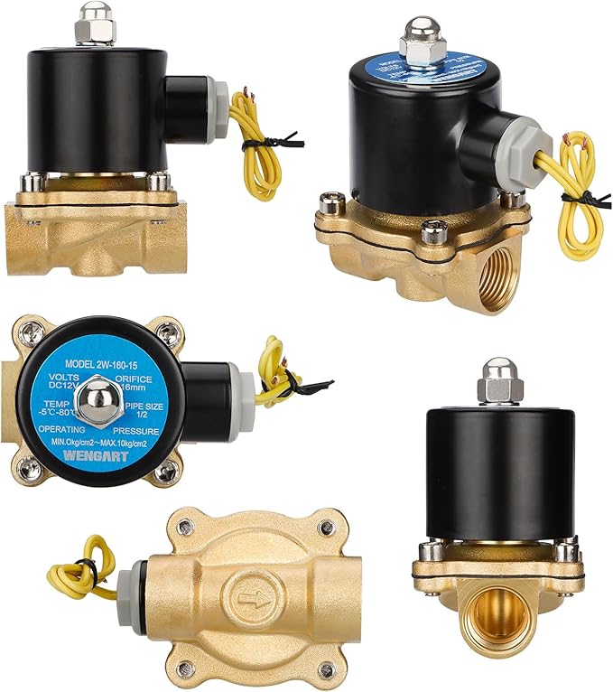 Wengart 1/2" Electric Solenoid Valve 12V DC,Brass Normally Closed (NC) Water Valve,Direct Acting for Zero Pressure (0 PSI) Systems,Reliable Control for RV,Solar Irrigation, Air,Gas & Oil