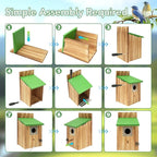 4 Pack Bird Houses for Outside - Cedar Bluebird Houses with Metal Predator Guard, Birdhouse for Wren Bluebirds Finches Swallows, Carbonized Wooden (Assembly Required)