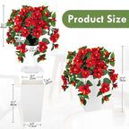 Briful 27.5" Artificial Hibiscus Plant in Tall White Planter, Large Faux Tropical Flower Arrangement for Front Door Porch Patio Balcony Outdoor Indoor Decoration, UV Resistant Fake Red Hibiscus Tree
