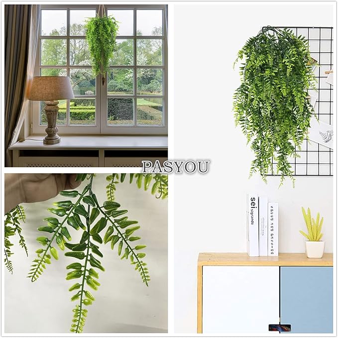 PASYOU Artificial Boston Ivy Plant, Fake Hanging Vines Plastic Plants Ferns Vine Faux UV Resistant Greenery for Indoor Outdoor Bathroom Decor Office Garden Party Wedding Baskets DIY Decoration 2 Pack