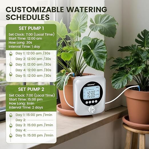 Automatic Plant Waterer for 30 Potted Plants - 98FT Dual Pumps Automatic Watering System, Vacation Self Watering Drip Irrigation System & Plant Watering Device with Programmable Water Timer