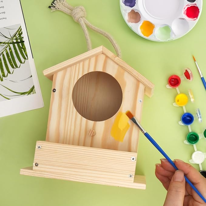 LotFancy Bird House Kit, 2 Pack, DIY Wooden Birdhouse Kits, Arts and Crafts Painting Kit for Kids, Build and Paint, Including Paints & Brushes