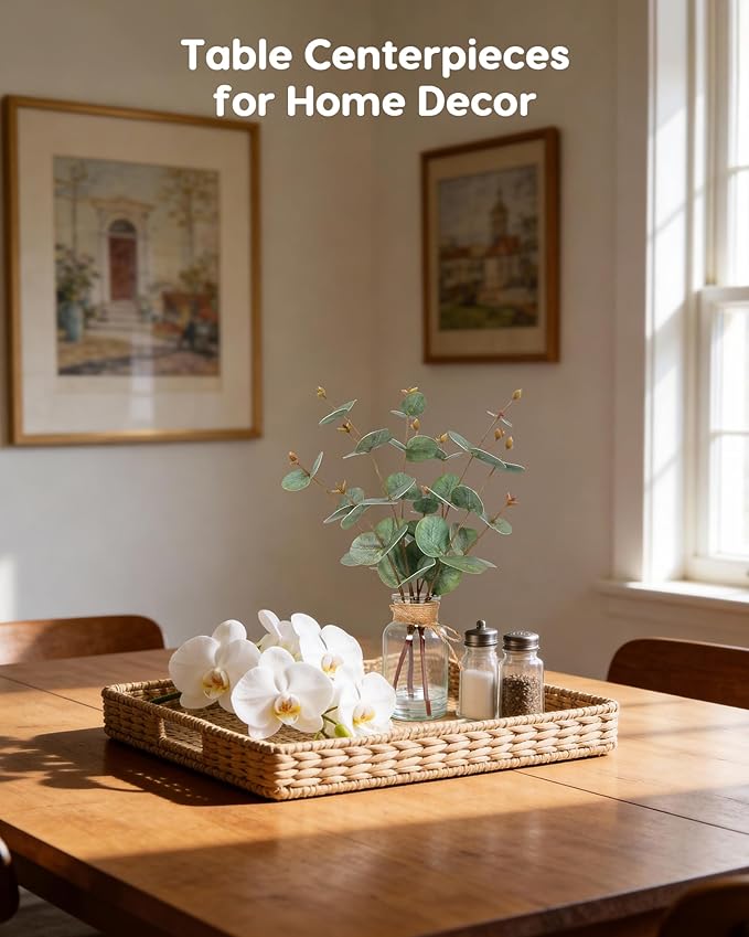 Velener Faux Eucalyptus Stems in Vase with Faux Water, Fake Plants Artificial Eucalyptus Plant for Home Decor, Kitchen Bathroom Farmhouse Living Room Coffee Table Faux Centerpieces for Tables Green