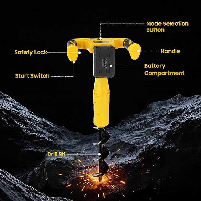 Cordless Electric Post Hole Digger - 20V Earth Auger Hole Digger with 2000mAh Battery & Charger, 550RPM Electric Hole Digging Machine for Digging, Planting, Fencing, Lightweight and Portable Design