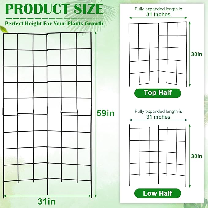 59" H x 31" L Foldable Cucumber Trellis for Climbing Plants,Two Panel Frame Garden Trellis,Raised Bed Vegetables Trellis for Bean,Peas,Grape,Cucumber,Fruit,Flower