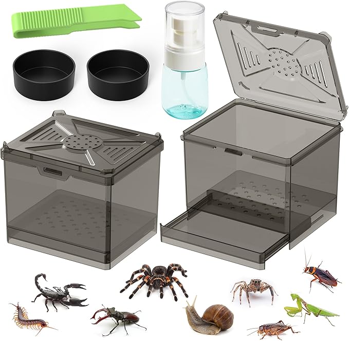 Spider Habitat Kit - Ready-to-Use Box for Small Insects,Dubia Roach, Cockroaches, Crickets, Scorpions, Centipedes, Mantises & Snails 3.74''x3.15''x3.35''(No Assembly Needed)