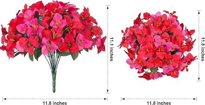 Artificial Flowers for Outdoors Outside Spring Summer Decor, 4 Bundles Silk Bougainvillea Fake Plants Faux Outdoor Flowers for Planters UV Resistant Realistic for Porch Window Garden Home, RedHotpink