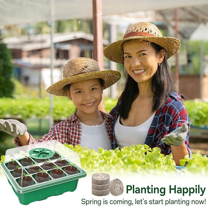 Halatool 4 Pack Seed Starter Tray with 50 PCS Peat Pellets, 48 Cells Green Seeding Starter Trays for Organic Seed Starter Soil Pods for Planting Vegetables Plants Flowers - Starting Seeds Kit