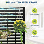 Metal Raised Garden Bed with Trellis & Privacy Screen, 71.5"x47"x16" Galvanized Metal Planter Box with Wheels & Drainage Holes for Patio Balcony Climbing Plants Flowers Vegetable, Black