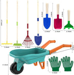 Kids Gardening Set with Wheelbarrow, Real Metal Garden Tools for Kids Ages 3-8, 4 Long Handle Tools, 3 Hand Tool, Gloves, 5 Stickers, Handbook, Outdoor Backyard Toys for Toddler Gift