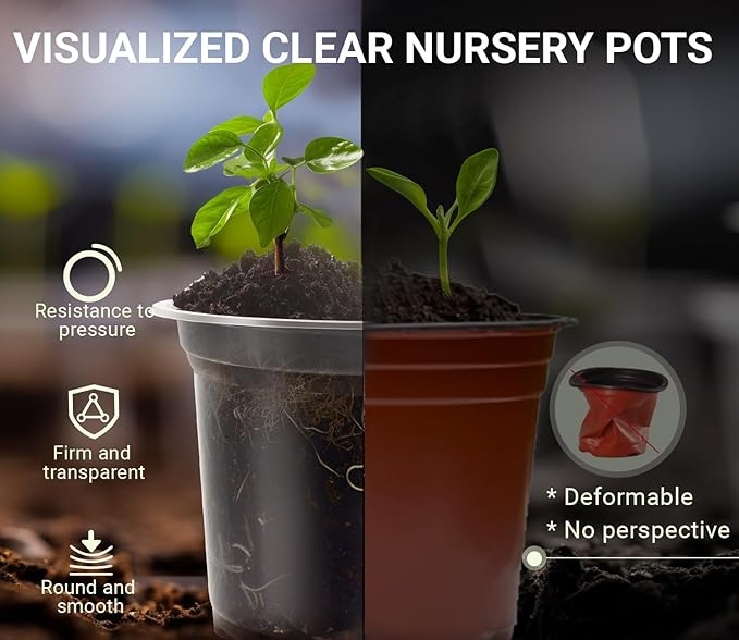 30 Packs Clear Nursery Pots for Plants, 3.5/4/5 Inch High Transparency Plastic Seedling Plant Pot with Drainage Holes, Includes 20 Labels