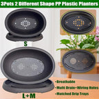 MUZHI 3 Pack Mixed Size Oval Bonsai Planter Pot with Drainage Tray, Matte Finish Ellipse Plastic Bonsai Succulent Growing Pot for Home Garden Plant Container 9.1” 7.2” 5.2”