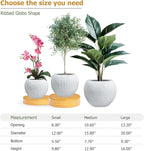 9.7" H x 12" D Premium Ribbed Globo Fiberstone Round Planter with Drainage Hole, Weather Resistant for Indoor and Outdoor Use, Included 2 Extra Coco Mats (Speckled White, 7.8" Pot Opening)