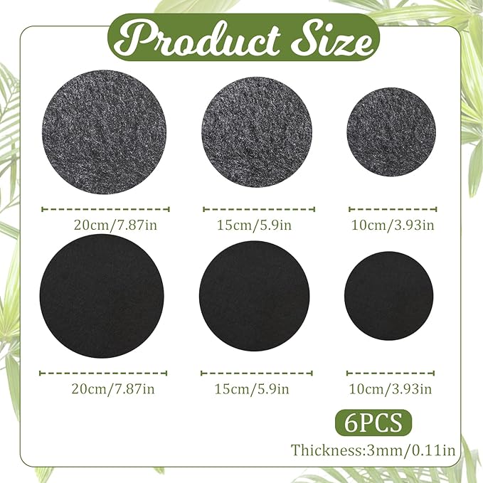 Felt Plant Coaster Mat, 6 Pcs Round Plant Saucers for Indoors Reversible Absorbent Waterproof Fabric Flower Pot Saucers for Gardening Outdoor Pots, DIY Craft Supplies(4”, 6”, 8”)