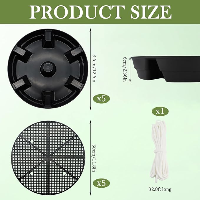5-Pack 12" Self Watering Pots for Indoor Plants, Plastic Plant Saucer, Bottom Plant Water Catcher Tray, Indoor/Outdoor Greenhouse Garden Auto-Irrigation System for 5 Gallon Fabric Grow Bag