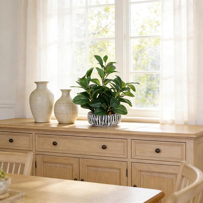 NASAMA Realistic Artificial Potted Plant, Faux Indoor Greenery for Home Office Living Room Bookshelf Bathroom Decor, Low--Maintenance Space-Saving Fake Plants with Modern Decorative Vase