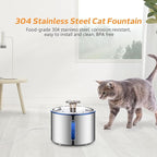 BOORCA Cat Fountain, 84oz/2.5L Stainless Steel Pet Water Fountain, Automatic Dog Water Dispenser, Water Level Window, Ultra-Quiet Pump, Perfect for Cats, Dogs and Multiple Pets, 4 Filters