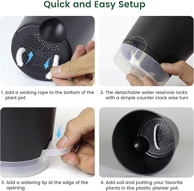 Meowell 7 inch Self Watering Pots for Indoor Plants, 5 Pack Plant Pots with Drainage Holes & Clear Reservoir for Visible Water Level, Plastic Wicking Planter Pots for House Plants and Flower, Black