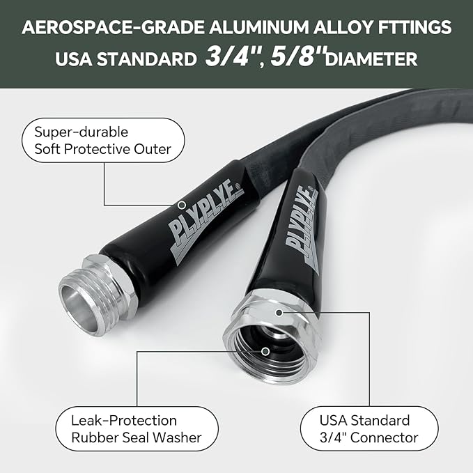 Garden Hose 50ft, Made of TPU(Not PVC), Ultra-Light & Flexible Water Hose, Non-Shrinking, Easy to Store, Drinking Water Safe Material, All-weather, Black&Gray