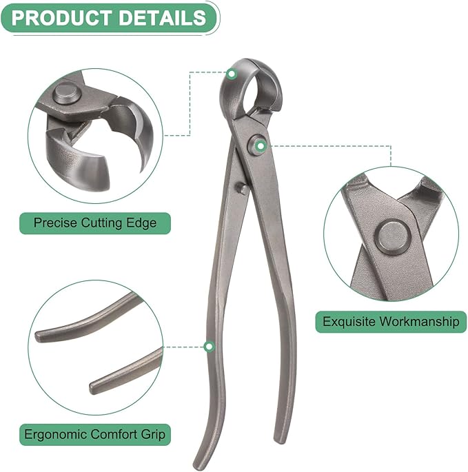 M METERXITY 3Peice Bonsai Tool Set - 8.3 Inch High Carbon Steel Knob Concave Cutter, Bonsai Tree Plants Modeling Tools, Applying to Gardening Pruning Branches/Knobs/Tumors (210mm, Gray)