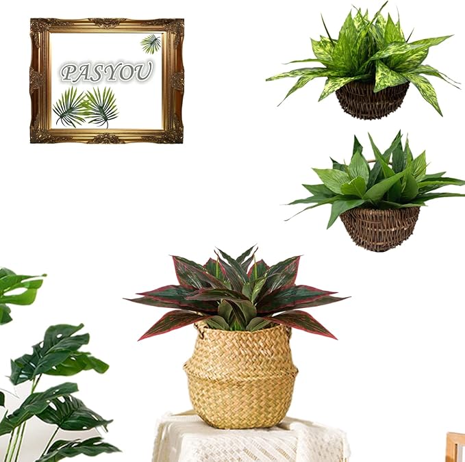 Artificial Agave Fake Plants Red 2 Pack, 10 Inches Faux Shrubs Flowers Grass Plant for Wedding Party Office Indoor Outdoor Home Yard Garden Greenery Leaves Decor UV Resistant Planter Filler Decoration