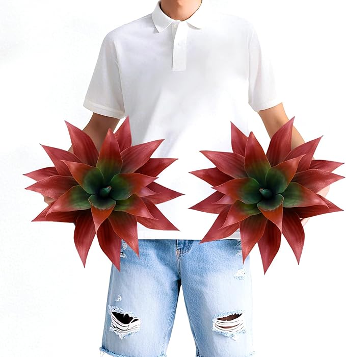Artificial Agave Plants, Realistic UV Resistant Fake Aesthetic Plants for Outdoor Indoor, Home Decor for Garden, Porch, Doorway, Patio (2PCS, Red, Small)