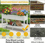 DWVO 47x18x3in Raised Garden Bed HDPE Outdoor with Legs and Lockable Wheels, Weather-Resistant Poly-Wood Elevated Planter Box, Double Tier Planters for Backyard Patio Balcony, White