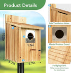 2 Pack Bird Houses for Outside - Cedar Bluebird Houses with Metal Predator Guard, Birdhouse for Wren Bluebirds Finches Swallows, Carbonized Wooden (Assembly Required)