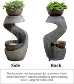 Outdoor Water Feature Patio Fountain with LED Lights, 31.9" Resin Garden Waterfall Fountain Outdoor, Modern S-Shaped Bowl Design Water Feature for Porch, Garden, Yard, Home Decor, Grey