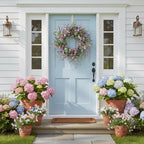 26" Spring Summer Wreaths for Front Door, Artificial Green Eucalyptus Lavender Purple Daisies Wildflower Berries Handmade Floral Year Round Indoor Outdoor Porch Home Decor