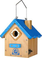 SISTERBIRD Wren Bird House for Outside, Premium Wooden Wren Bird Houses, Hanging Chickadee Bird House, Weatherproof Garden Decor Birdhouses for Outdoors, Blue Color Roof Bird Nesting Titmouse