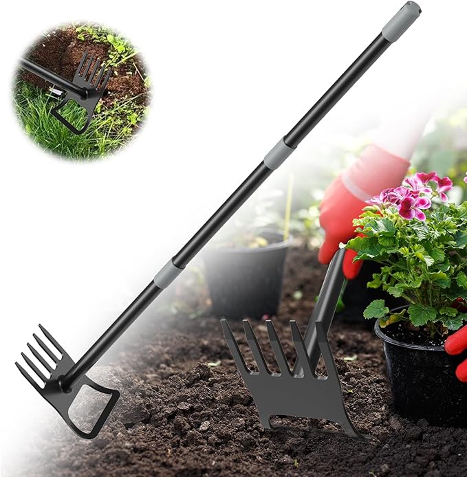 Garden Hoe, 2-in-1 Garden Hoe, 60" Adjustable Handle, Sharp Blade, Efficient Weeding & Tilling Tool for Gardening