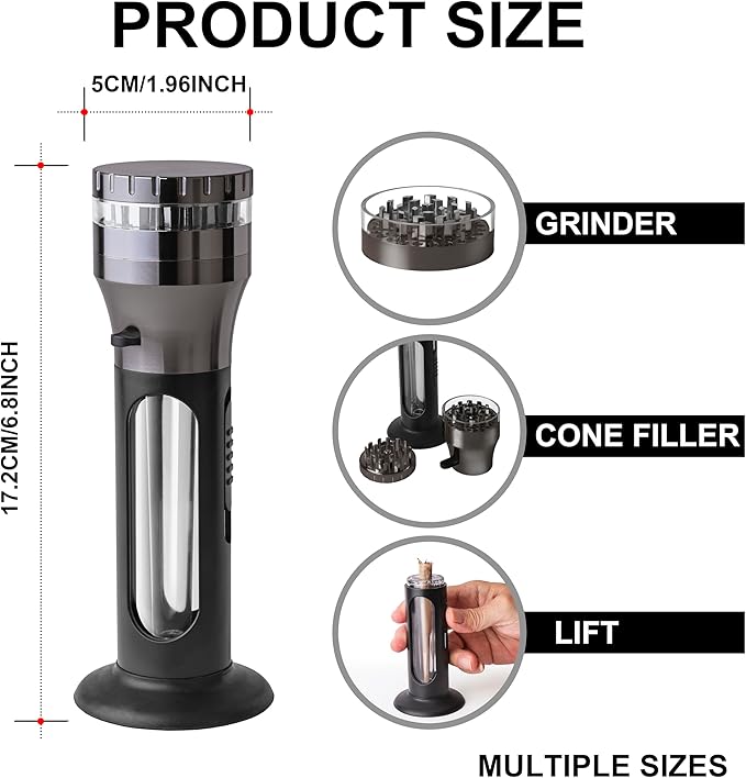 2 in 1 Herb Grinder Cone Loader Grinder Roller, Portable Grinder and Cone Filler, All in One Rolling Machine for King Size, Kitchen Use