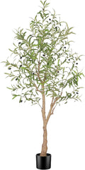 5FT Artificial Olive Tree, Faux Olive Tree with Realistic Leaves and Natural Trunk, Potted Fake Olive Tree for Home, Living Room, Office Decor