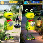 Solar Garden Lights Frog Statue with Solar Lantern,13.78in Tall Frog Decor Fairy Accessories,Mothers Day Birthday Gifts for Women Mom Grandma,Big Metal Decorative Stakes for Home Decor,Patio,Yard Art