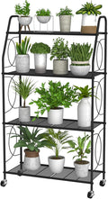 VyGrow 4 Tier Plant Stand with Wheels, Plant Shelf for Indoor Outdoor, Heavy Duty Metal Tall Plant Stands Holder Rack for Living Room Balcony and Garden, Black