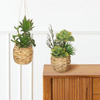 10" Large Succulents Plants Artificial in Wooden Pots, Fake Succulents in Woven Pots, Faux Succulent Artificial Plants Indoor for Home, Bedroom, Living Room, Bathroom Desk Shelf Table Decor