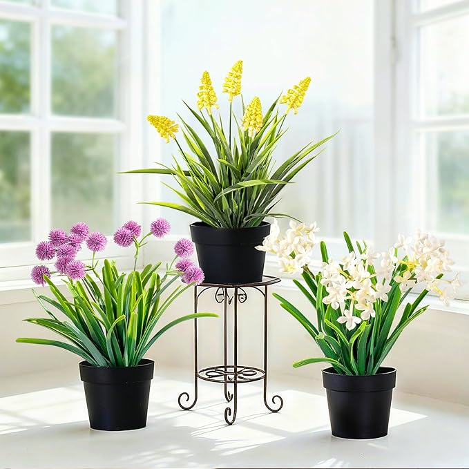 3 Pack Fake Small Plant Artificial Potted Flowers for Home Decor Fake Flower Plant Greenery Mini Faux Plant for Indoor Bedroom Living Room Office Shelf Bathroom Farmhouse Decor (Type 9)