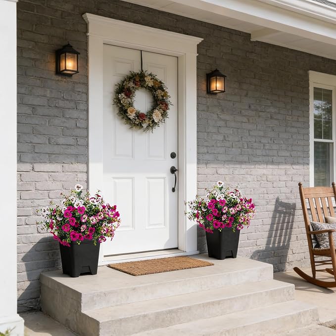 17 Inch Artificial Faux Pansy Flowers for Outdoor,Fake Pansies Flowers with Eucalyptus Leaves Fake Plants Greenery Boxwood Porch Patio Decor 6 Bundles(White,Rose White,Rose Red)