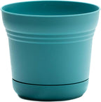Bloem Saturn 10" Bermuda Teal Round Resin Planter Pot with Snap-in Saucer for Indoor and Outdoor Gardening