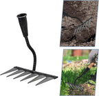 Veemoon Heavy Duty Steel Garden Rake with 6-Tine Sharp Dethatcher for Soil Loosening and Lawn Leveling, Small Hand Tool for Gardening and Landscape Maintenance