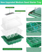 Seed Starter Tray Medium Size 4 Packs, Seed Starter Kit with Upgraded 24 Full Spectrum LEDs, Adjustable Brightness and Timer, with Drainage Holes, Tools and Labels for Indoor Plant Growing