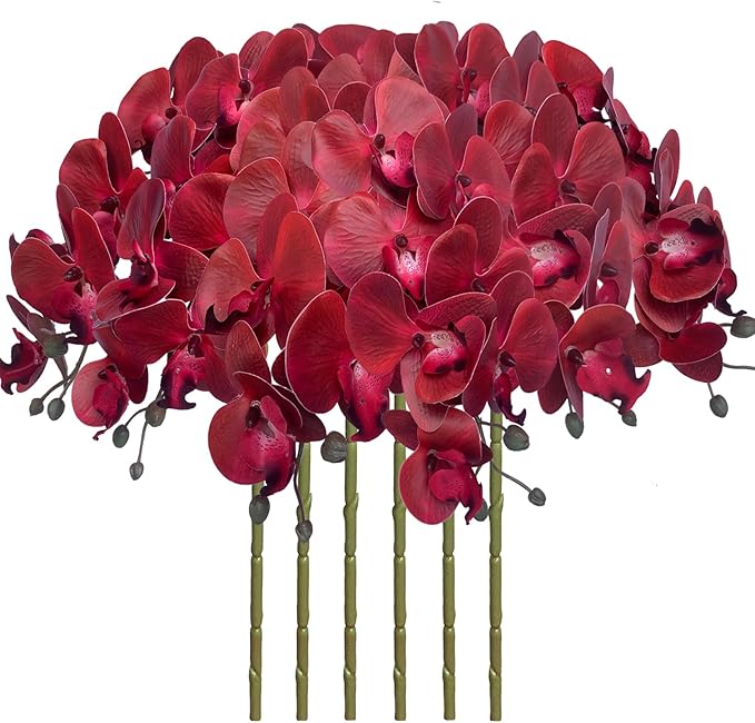 FagusHome 32 Inch Artificial Phalaenopsis Flowers 6 Pcs Artificial Orchid Flowers Stem Plants for Home Décor (Red)
